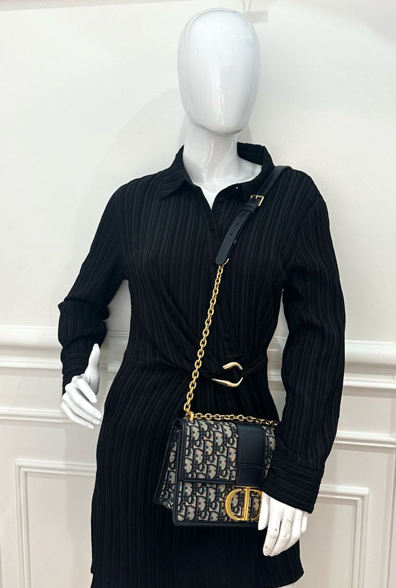 Christian Dior Navy Blue 30 Montaigne Oblique Flap Chain Bag