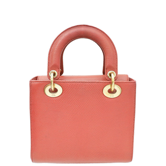 Christian Dior Old Rose Lizard Lady Dior Small Bag