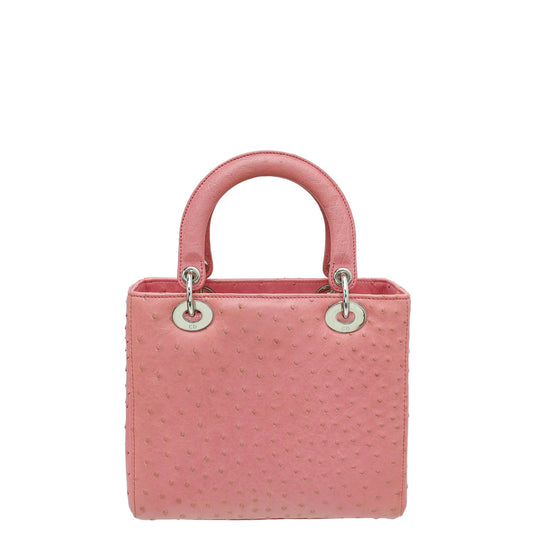 Christian Dior Pink Ostrich Lady Dior Medium Bag