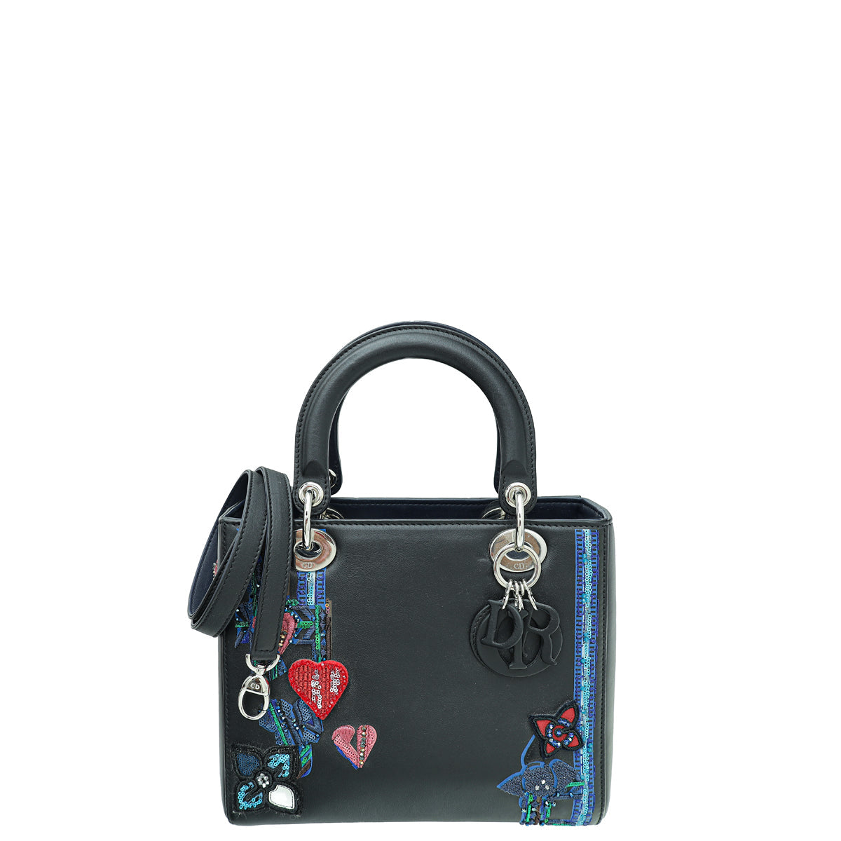 Christian Dior Multicolor Heart Sequins Embroidered Lady Dior Medium Bag