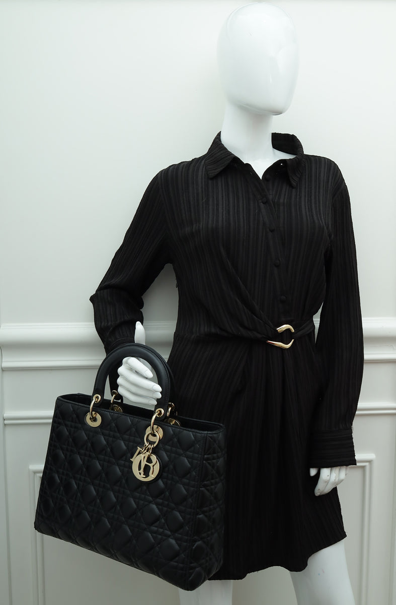 Christian Dior Black Flap Lady Dior Large Bag