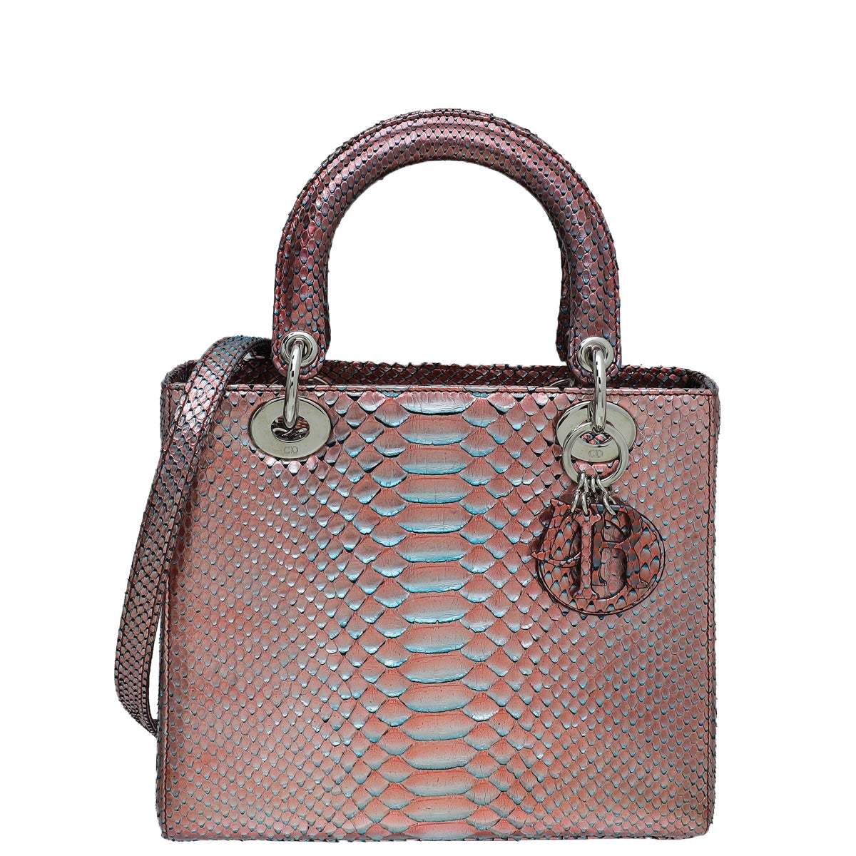 Christian Dior Metallic Bicolor Ombre Python Lady Dior Medium Bag W/ Tonal Charm