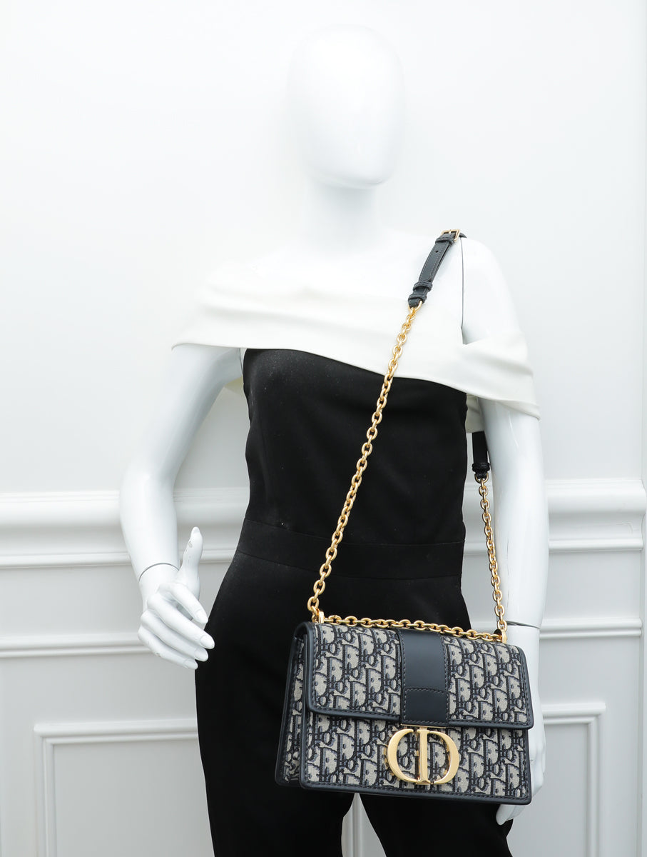 Christian Dior Navy Blue 30 Montaigne Oblique Flap Chain Bag