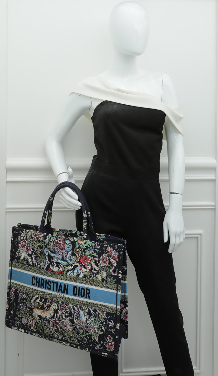 Christian Dior Navy Multicolor Embroidered D-Constellation Book Tote Large Bag