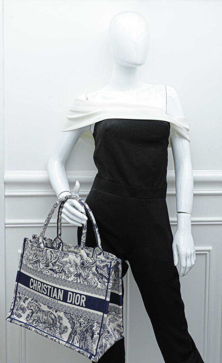 Christian Dior Navy Blue Toile De Jouy Book Tote Medium Bag