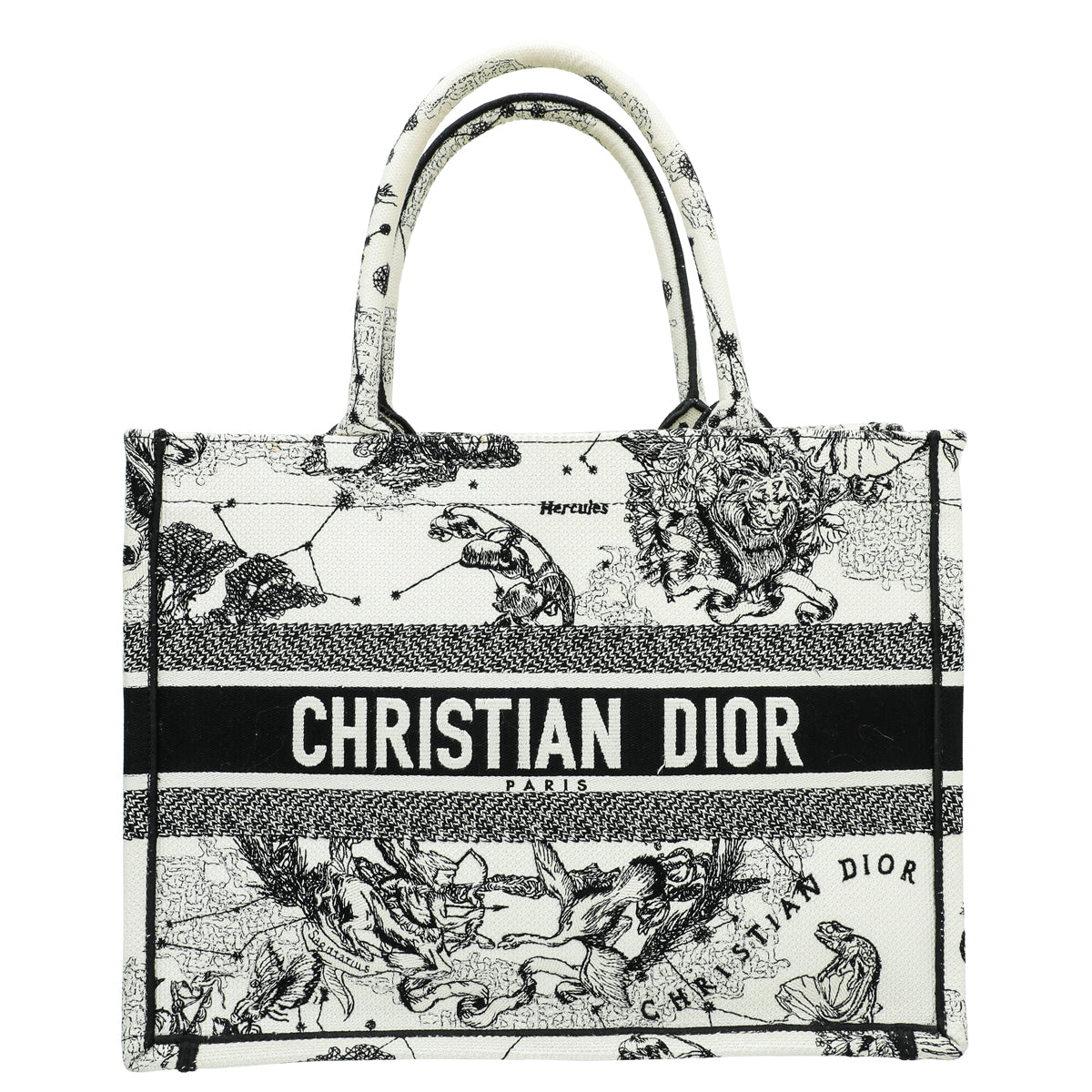 Christian Dior Latte Multicolor Zodiac Embroidered Medium Book Tote Bag