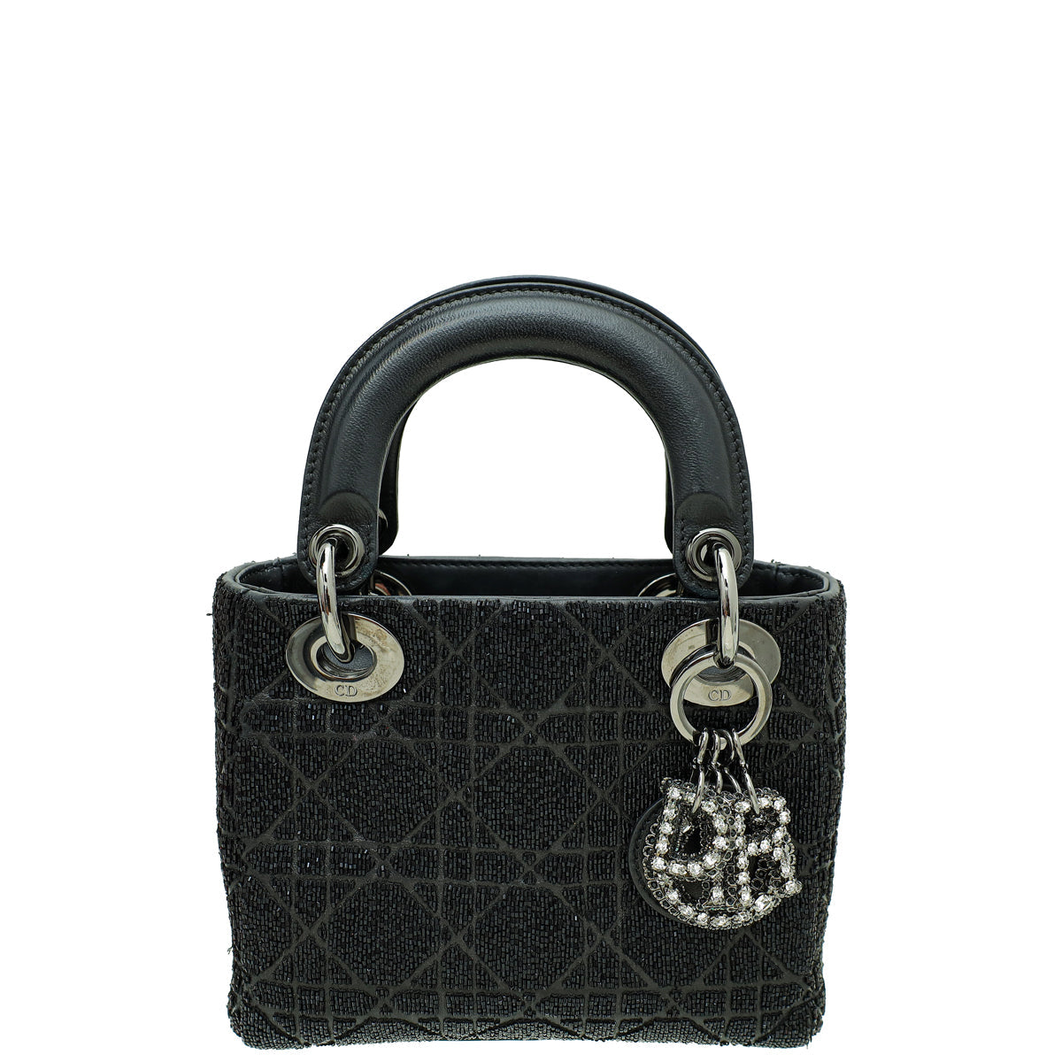 Christian Dior Black Lady Dior Mini Embellished Beads Crystal Bag