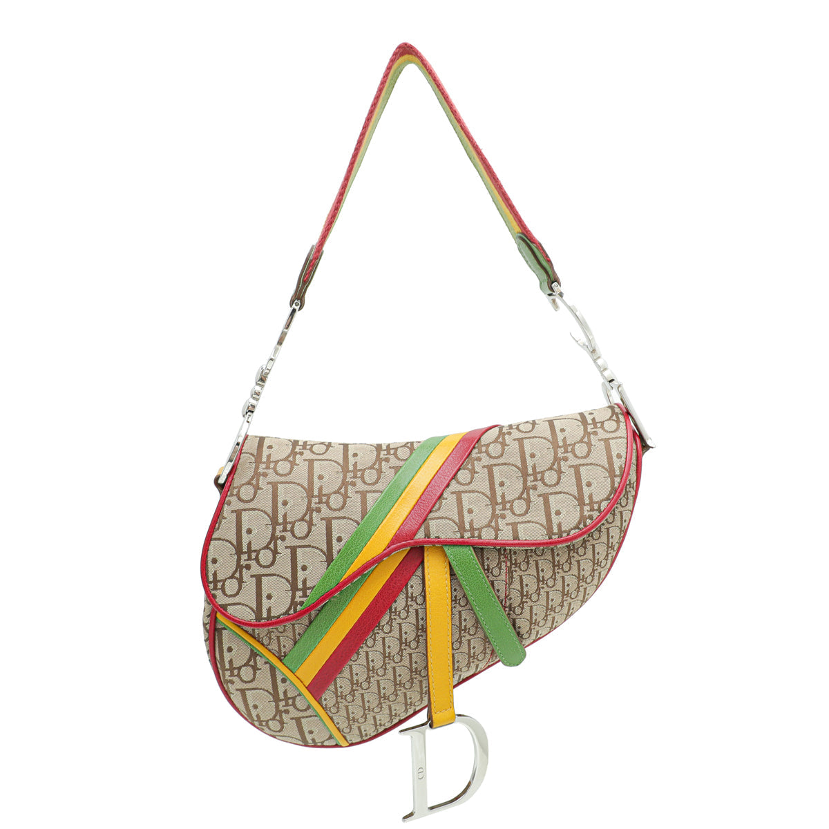 Christian Dior Multicolor Rasta Saddle Oblique Medium Bag