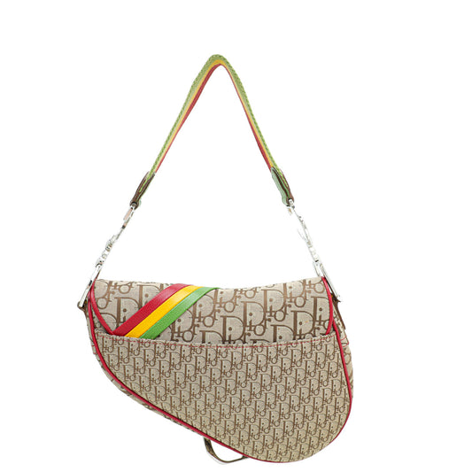 Christian Dior Multicolor Rasta Saddle Oblique Medium Bag