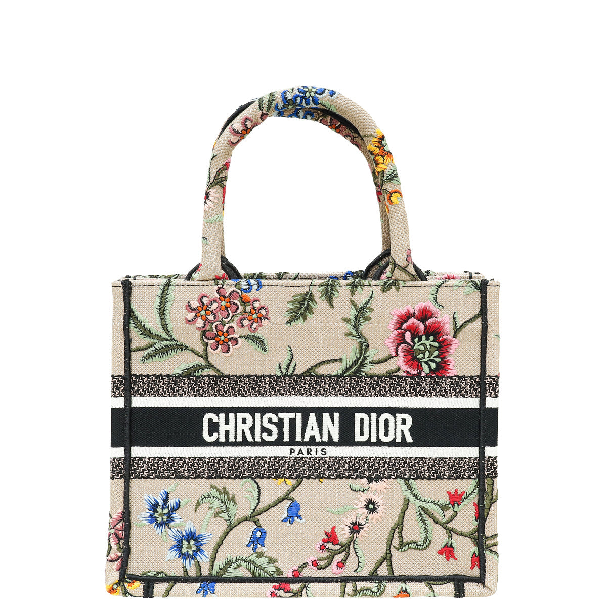 Christian Dior Beige Multicolor Embroidered Petites Fleur Small Book Tote Bag