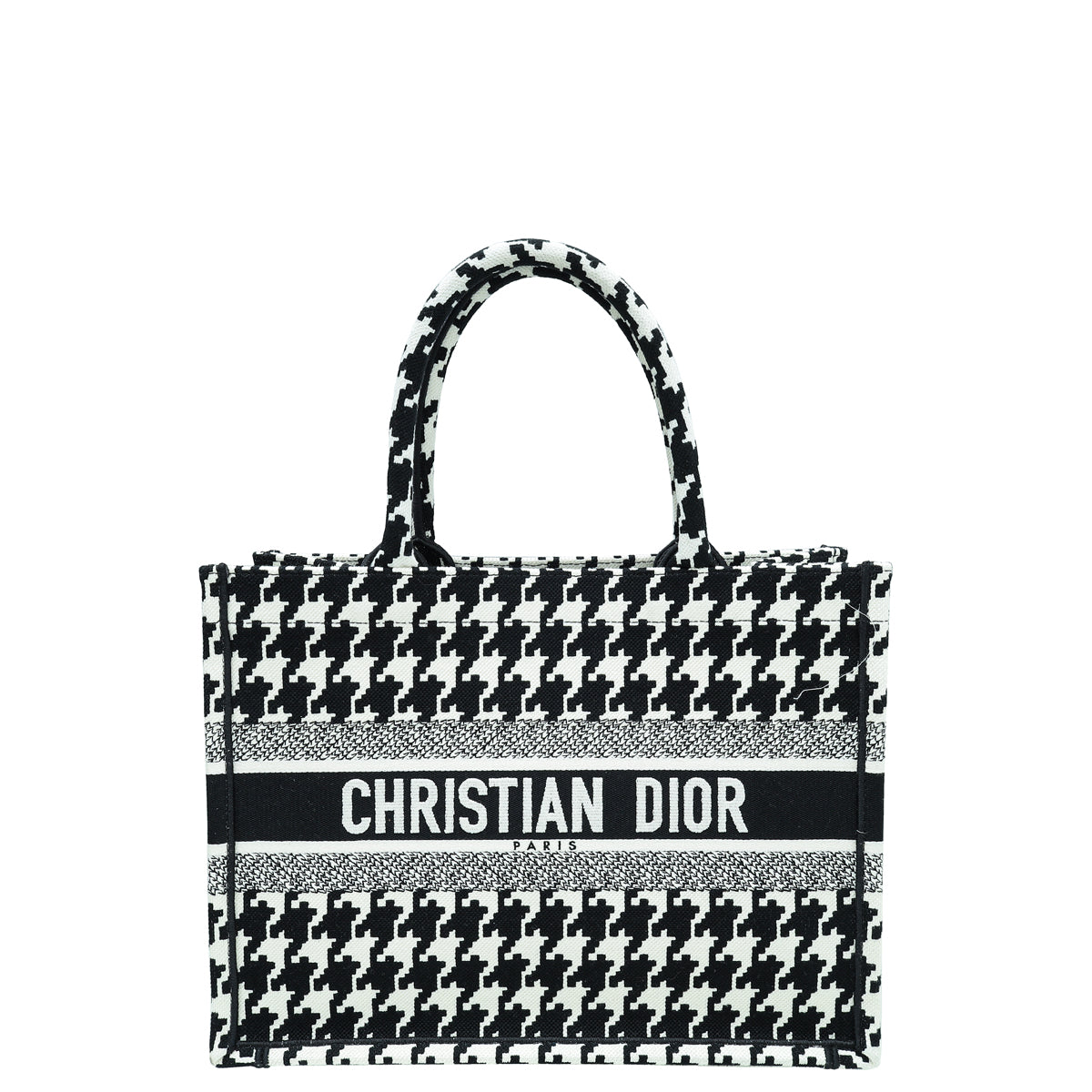 Christian Dior Bicolor Book Tote Macro Houndstooth Embroidery Medium Bag