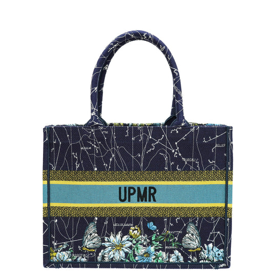 Christian Dior Navy Blue Multicolor Zodiac Embroidery Book Tote Medium Bag W/ "UPMR" Initials