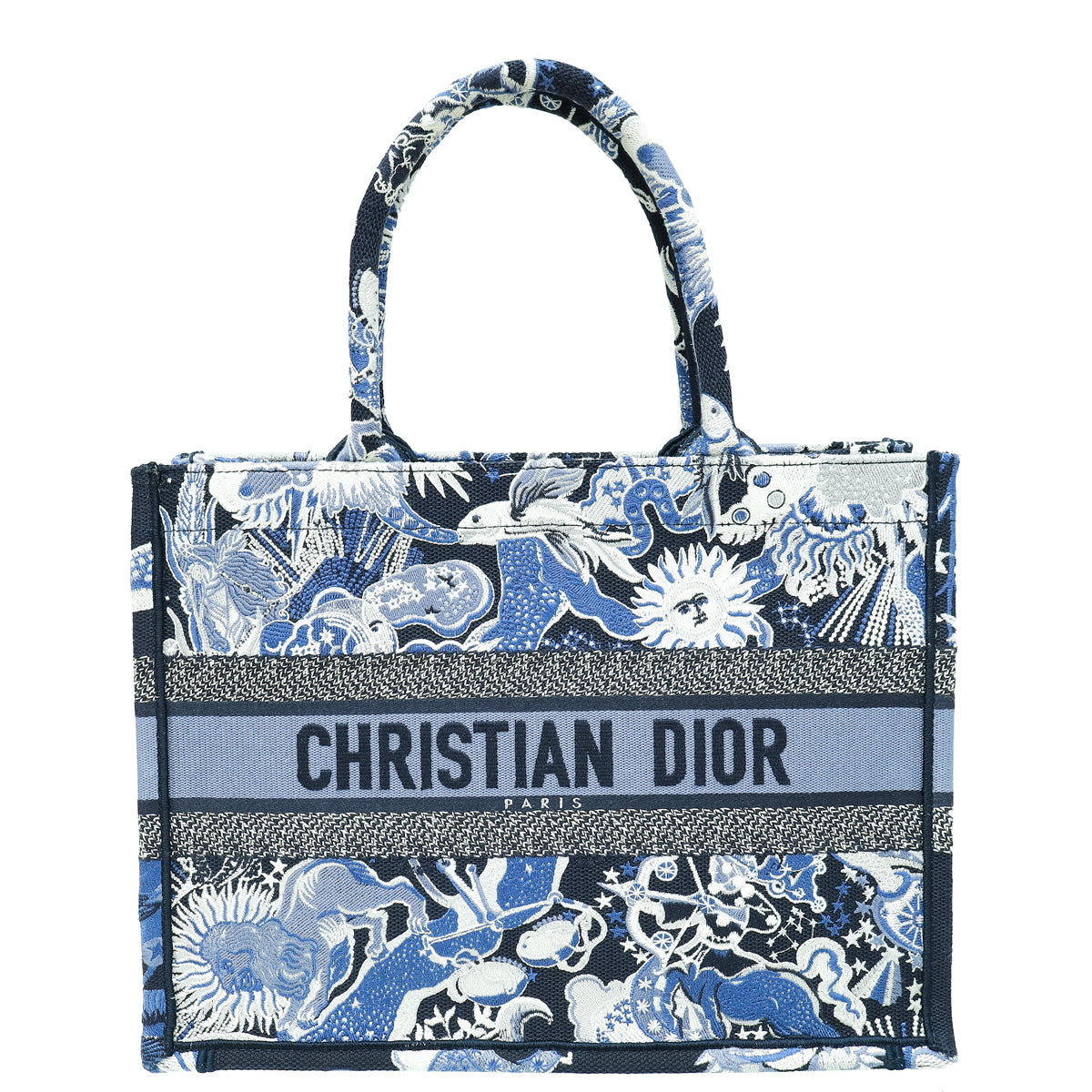 Christian Dior Blue Book Tote Toile De Jouy Soleil Embroidery Medium Bag