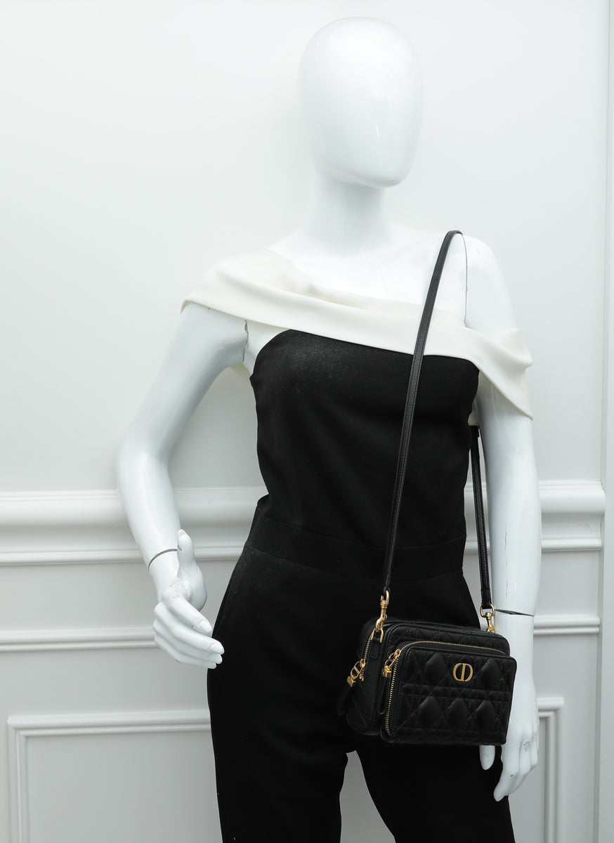 Christian Dior Black Caro Double Pouch Bag