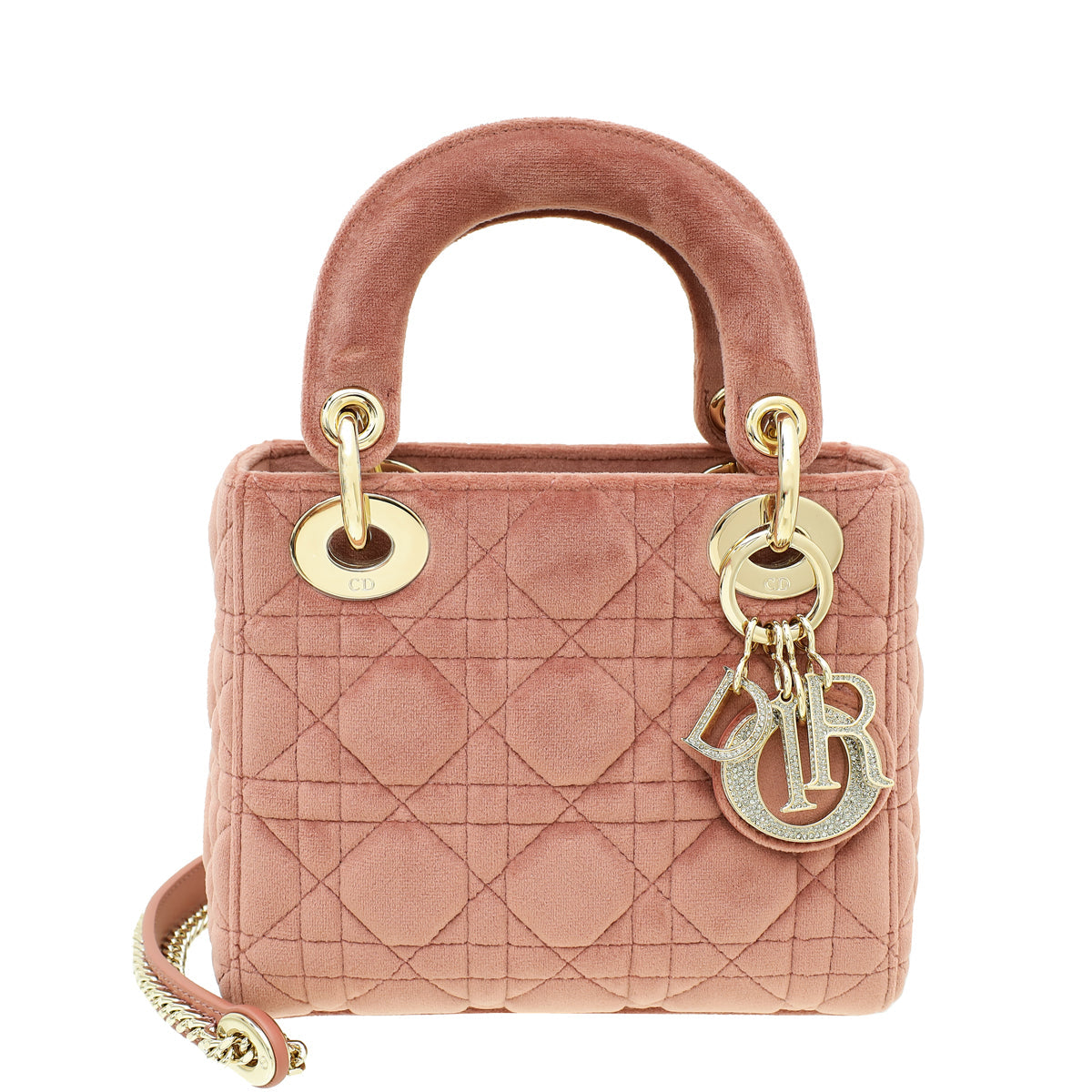 Christian Dior Pink Velvet Lady Dior Mini Chain Bag