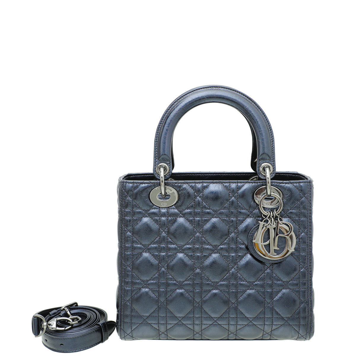 Christian Dior Navy Blue Lady Dior Pearly Medium Bag