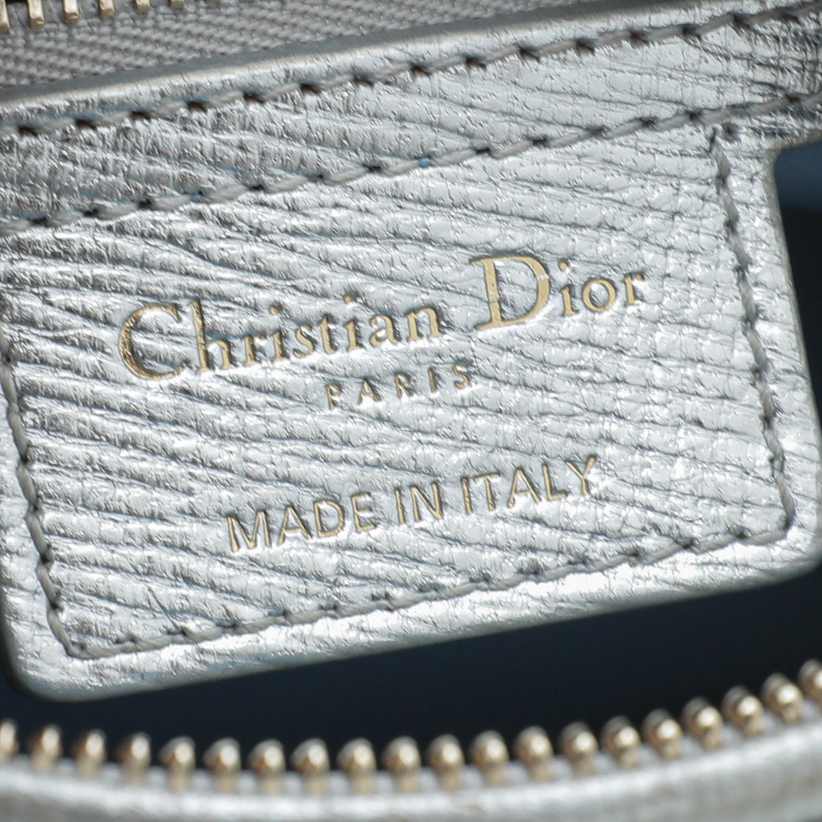 Christian Dior Metallic Silver Charm Appliques Lady Dior Medium Bag