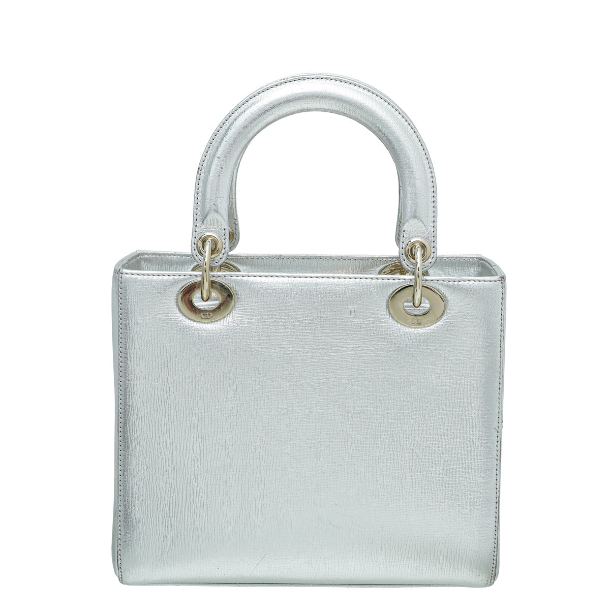 Christian Dior Metallic Silver Charm Appliques Lady Dior Medium Bag