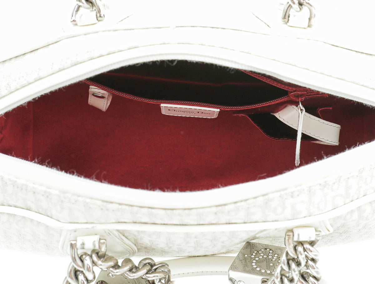 Christian Dior White Oblique Gambler Dice Bowler Bag