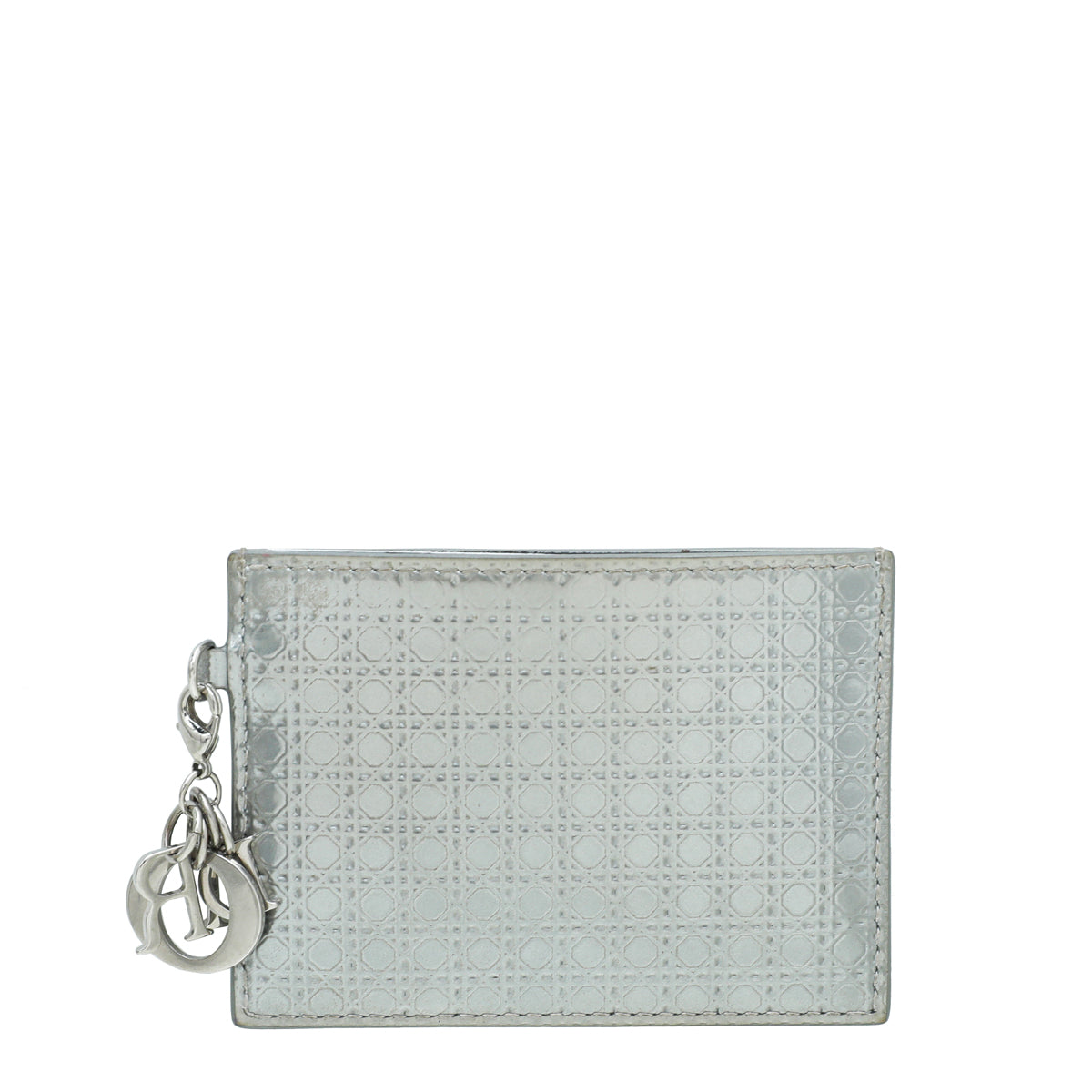 Christian Dior Silver Micro Cannage Lady Dior Card Holder