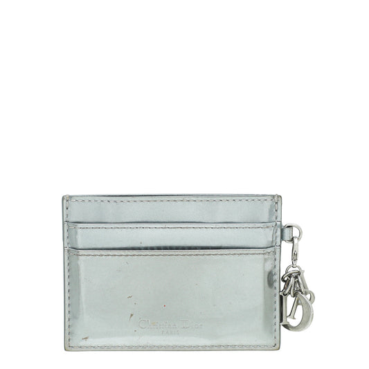 Christian Dior Silver Micro Cannage Lady Dior Card Holder