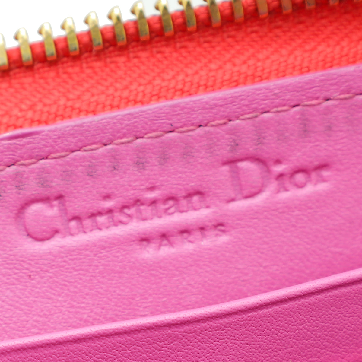 Christian Dior Red Lady dior Zip Around Wallet