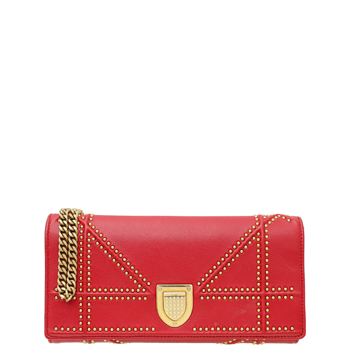 Christian Dior Red Diorama Studded Wallet On Chain