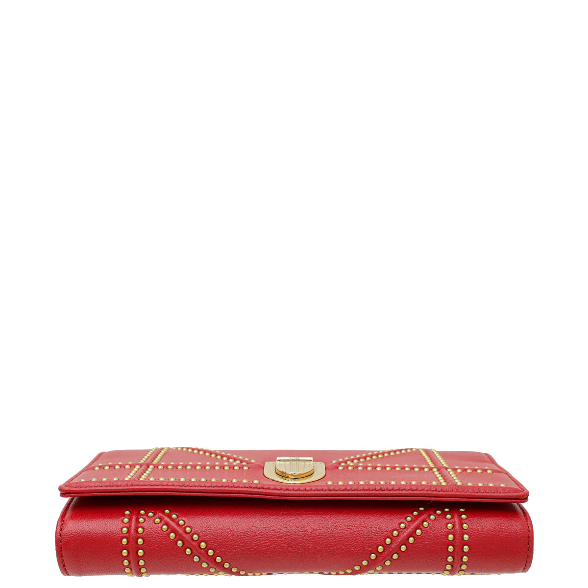 Christian Dior Red Diorama Studded Wallet On Chain