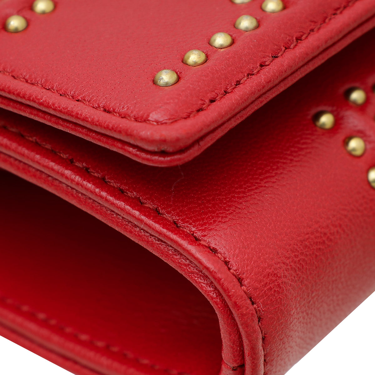 Christian Dior Red Diorama Studded Wallet On Chain