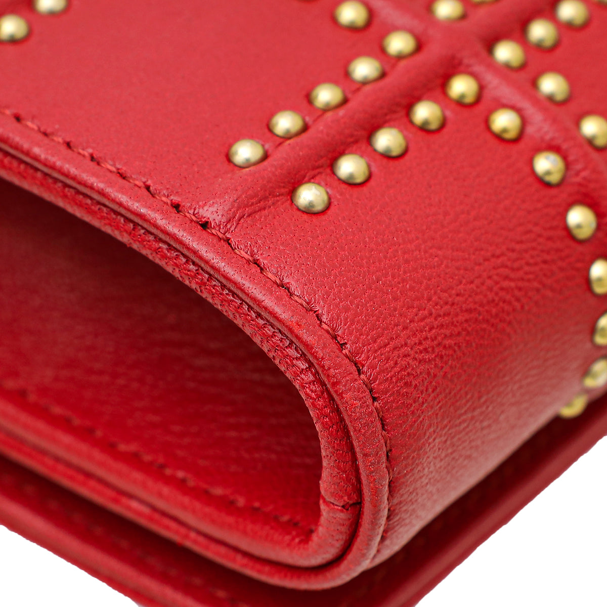 Christian Dior Red Diorama Studded Wallet On Chain