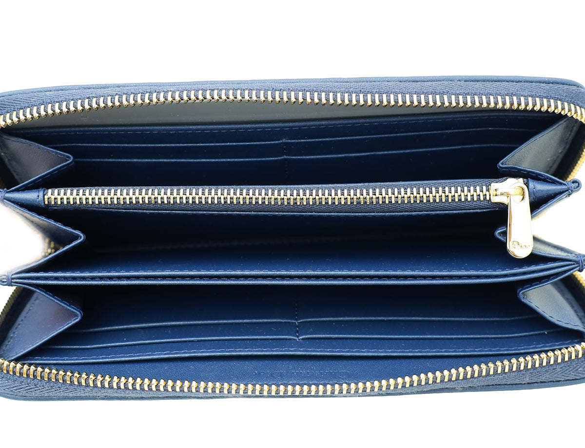 Christian Dior Navy Blue Voyageur Cannage Wallet