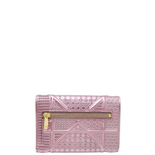 Christian Dior Metallic Pink Micro Cannage Diorama Medium Wallet