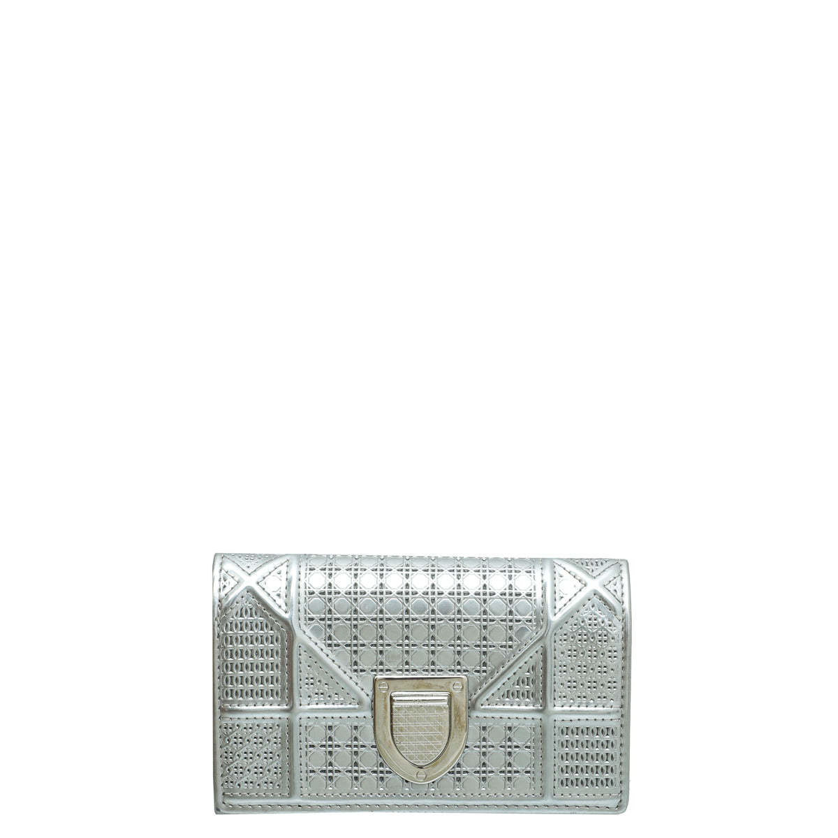 Christian Dior Metallic Silver Micro Cannage Diorama Small Wallet