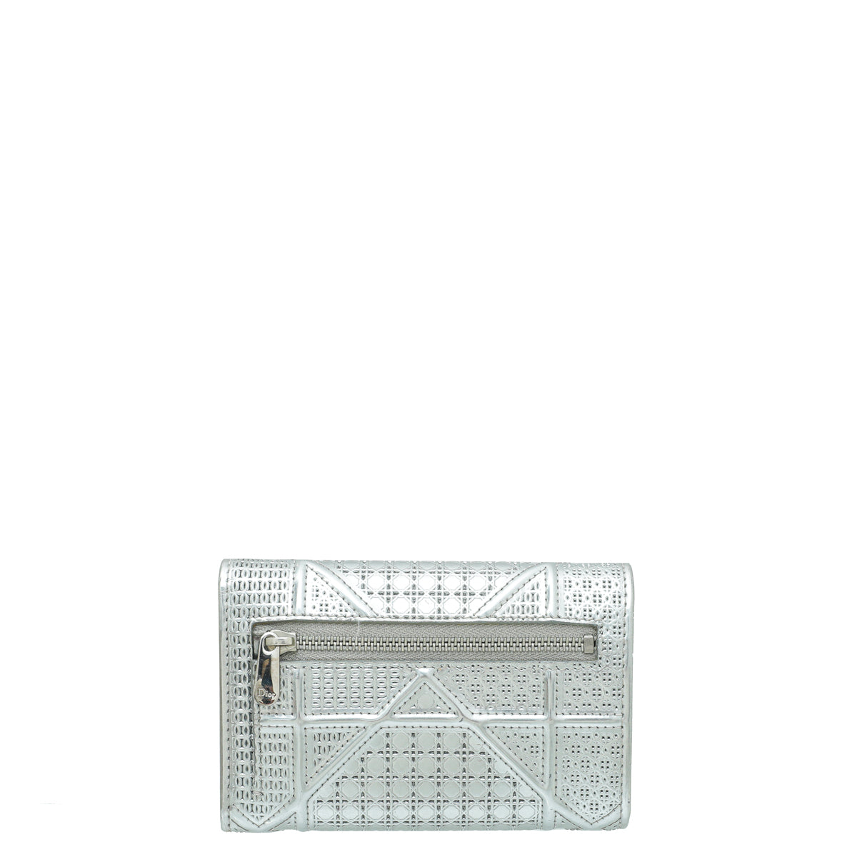 Christian Dior Metallic Silver Micro Cannage Diorama Small Wallet