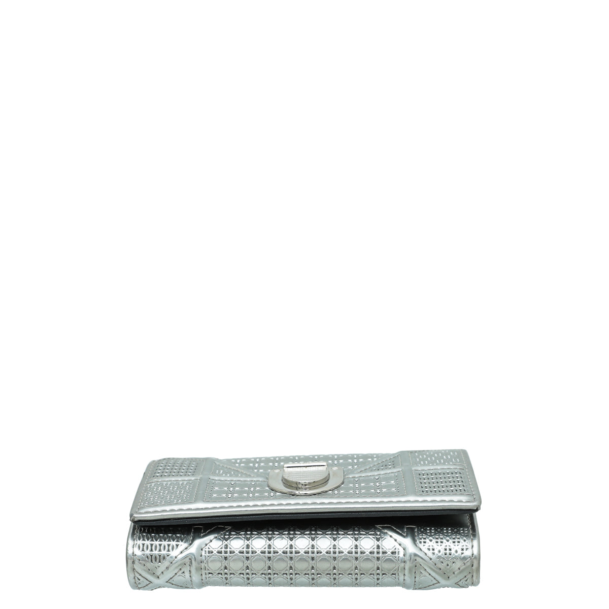 Christian Dior Metallic Silver Micro Cannage Diorama Small Wallet