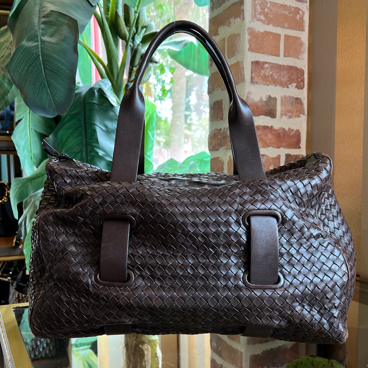 BOTTEGA VENETA Ebano Intrecciato Woven Nappa Leather Satchel Bag