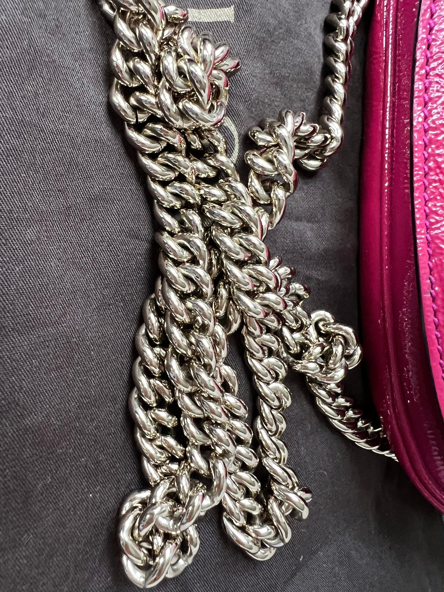 Gucci Pink Patent Mini Soho Chain Crossbody Flap Bag