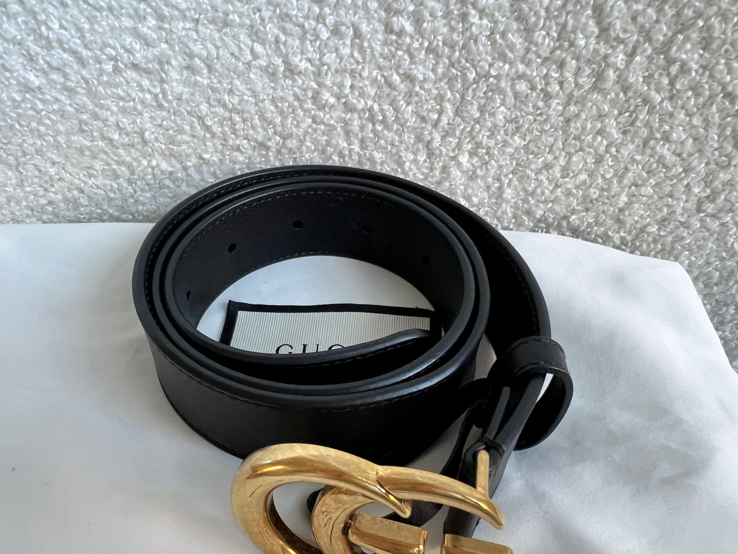 Gucci GG Marmont Black Leather Belt with Shiny Buckle (£360)