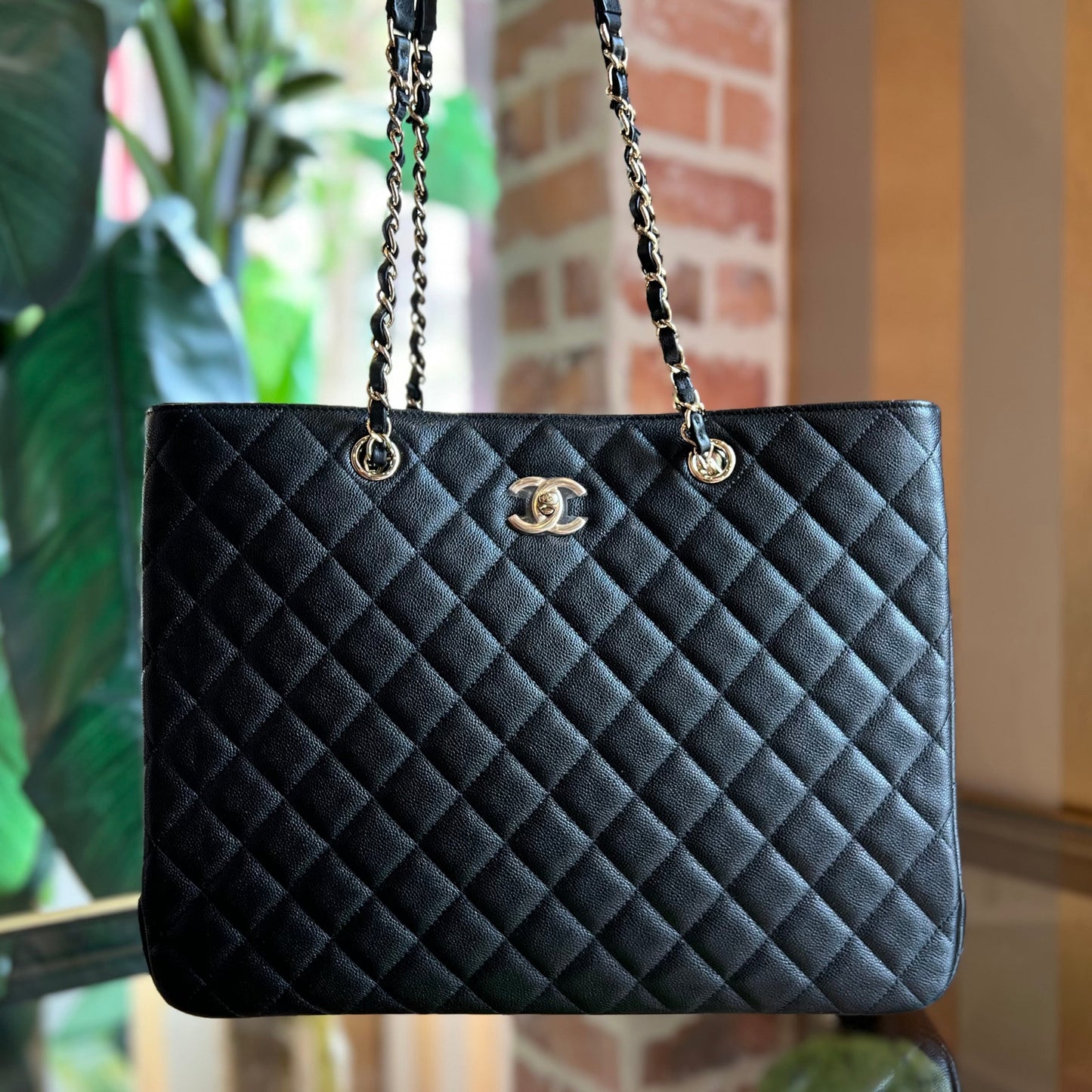 CHANEL Black Caviar Quilted Large Shopping Tote