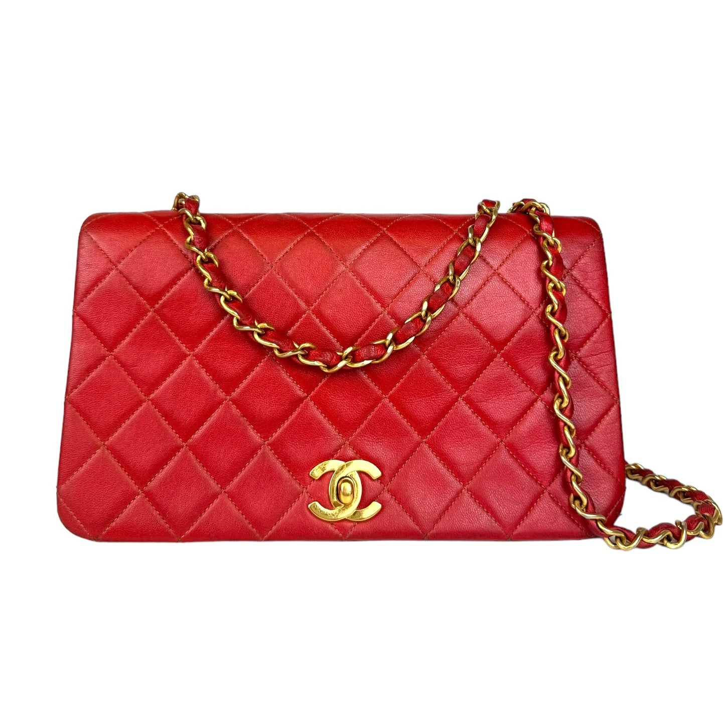 Chanel Full Flap Bag Small Red Lambskin Gold