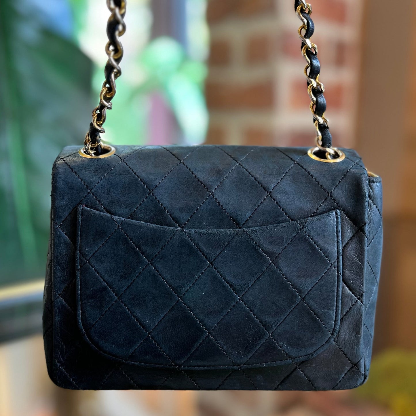 CHANEL Black Vintage Lambskin Quilted Small Single Flap Bag