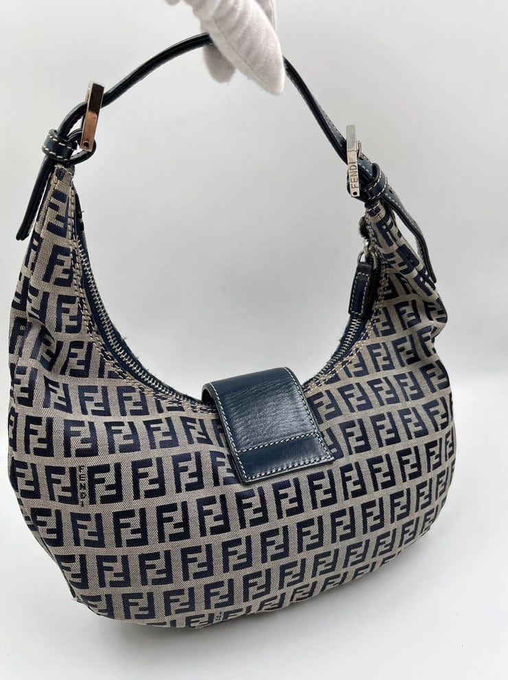 Vintage Fendi Half-Moon bag in blue Zucchino Canvas