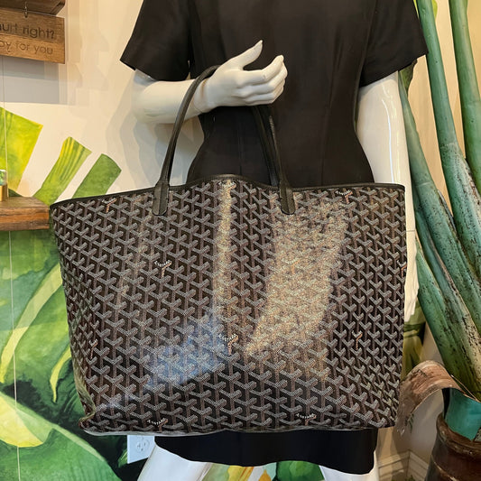 GOYARD St.Louis GM Black Goyardine Canvas Chevroches Tote Bag