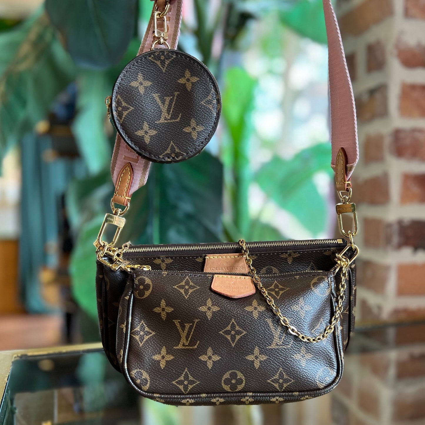 LOUIS VUITTON Multi Pochette Accessories Rose Clair Monogram Crossbody Bag