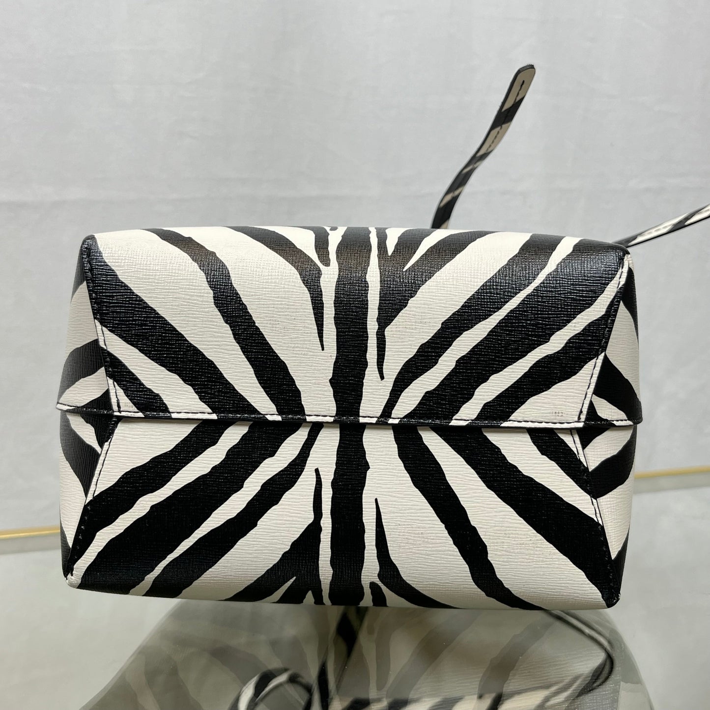 MANSUR GAVRIEL Mini Black White Zebra Print Coated Canvas Bucket Bag