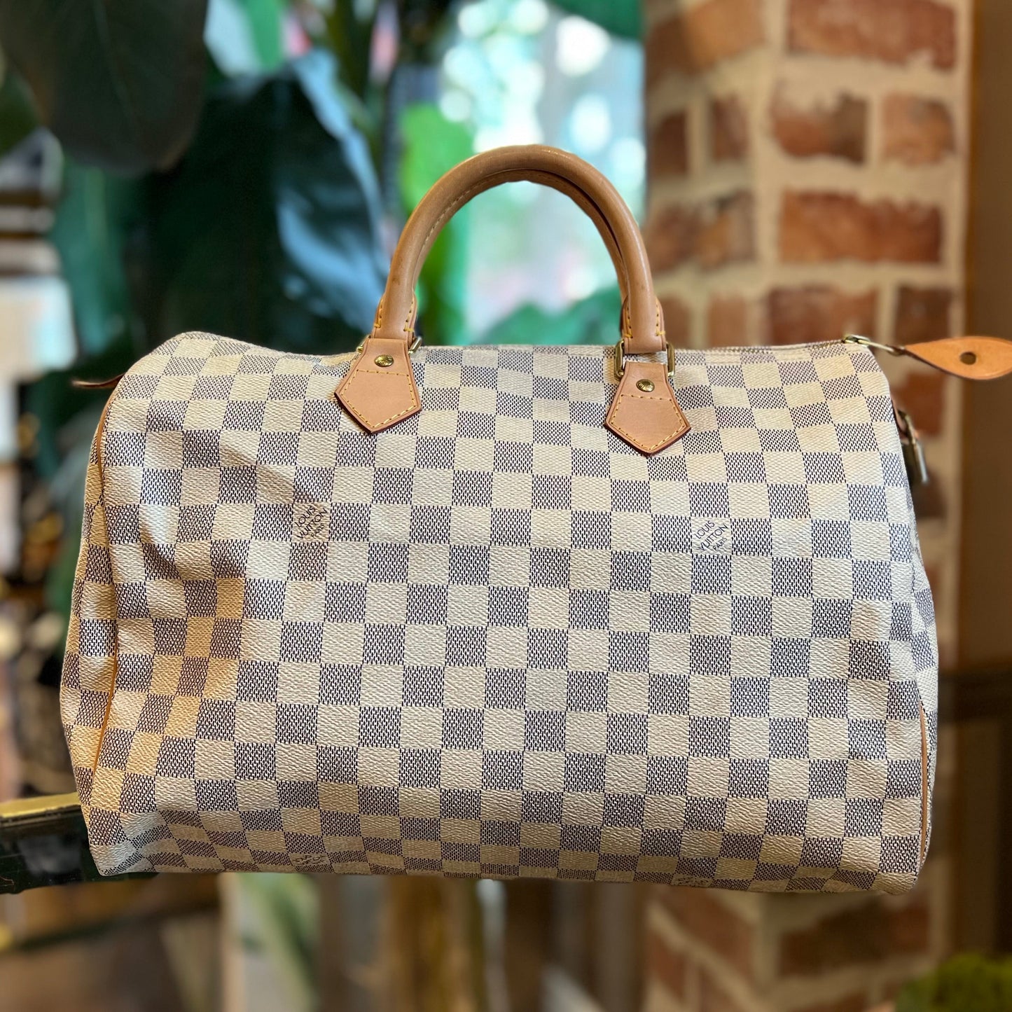 LOUIS VUITTON Speedy 35 Damier Azur Canvas Satchel Bag