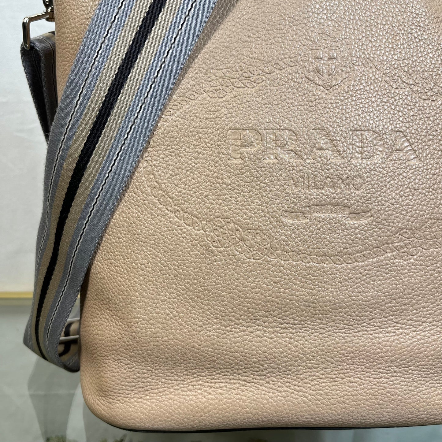 PRADA Vitello Phenix Bucket Crossbody Sand