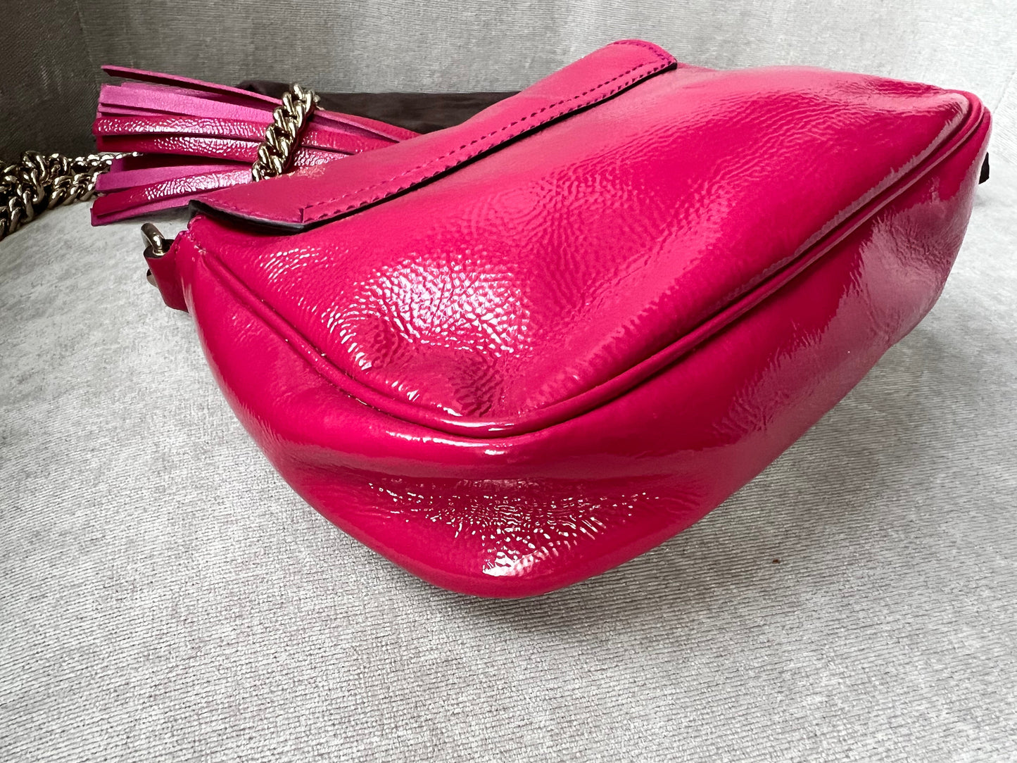 Gucci Pink Patent Mini Soho Chain Crossbody Flap Bag