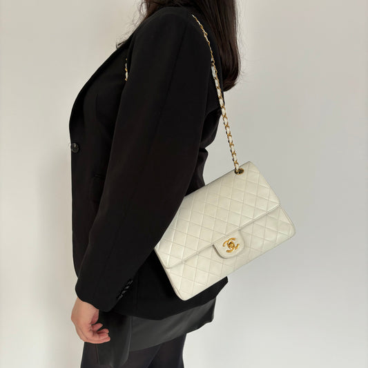 Chanel Classic Vintage Flap White Lambskin 1986 1st Series Med