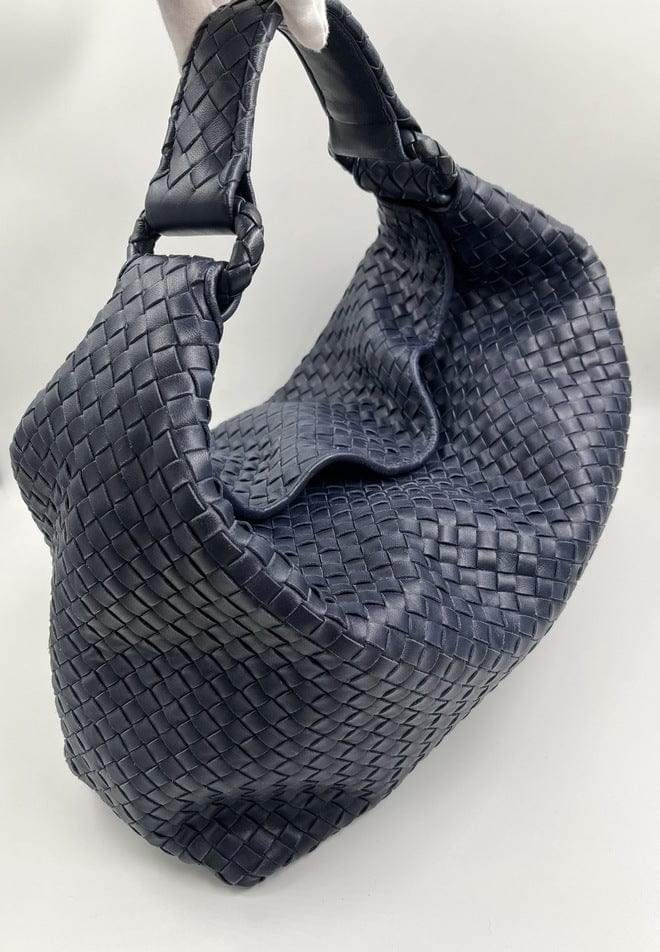 Bottega Veneta Intrecciato Navy Shoulder Bag